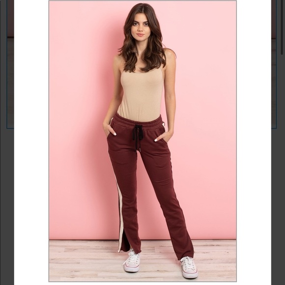 NWT Dance & Marvel side slit burgundy sweatpants - Picture 2 of 11